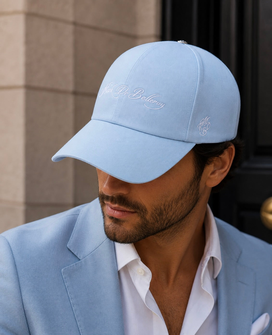 casquette de luxe homme bleu ciel nuage Mark De Belleroy Le Nuage Bleu Made in France