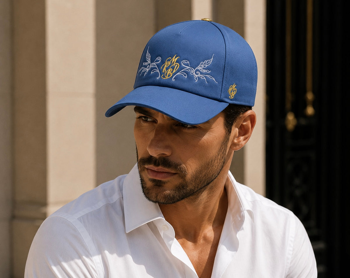 casquette baseball de luxe homme bleue ornements collection Prestige Mark De Belleroy