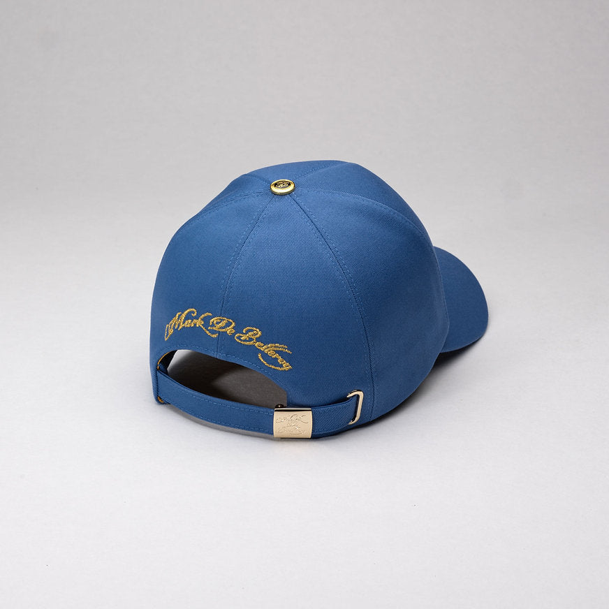 casquette baseball de luxe bleue ornements vue arrière intérieur satin doré made in France