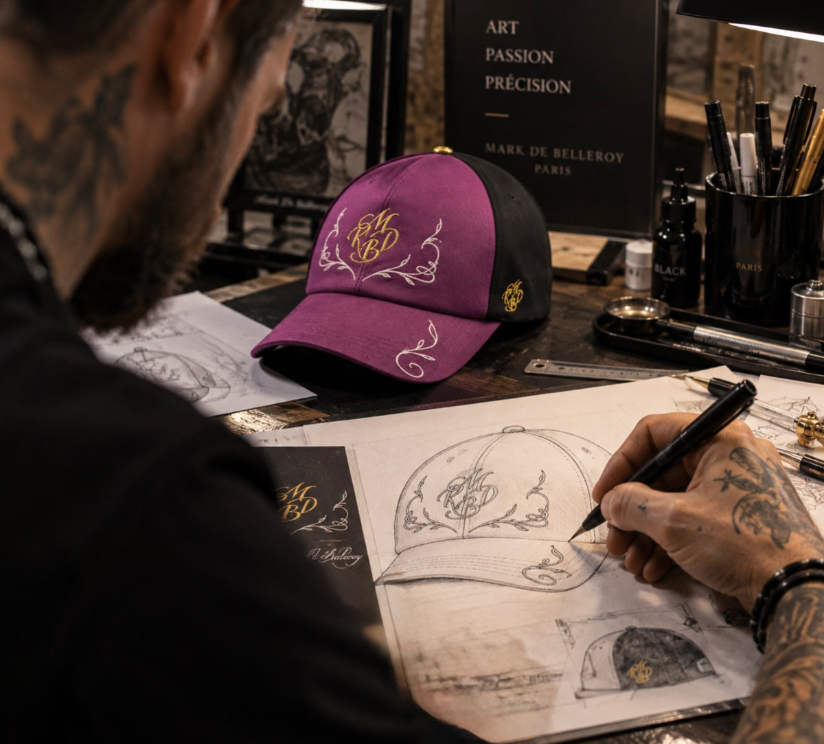 Boceto de una gorra a medida Mark De Belleroy