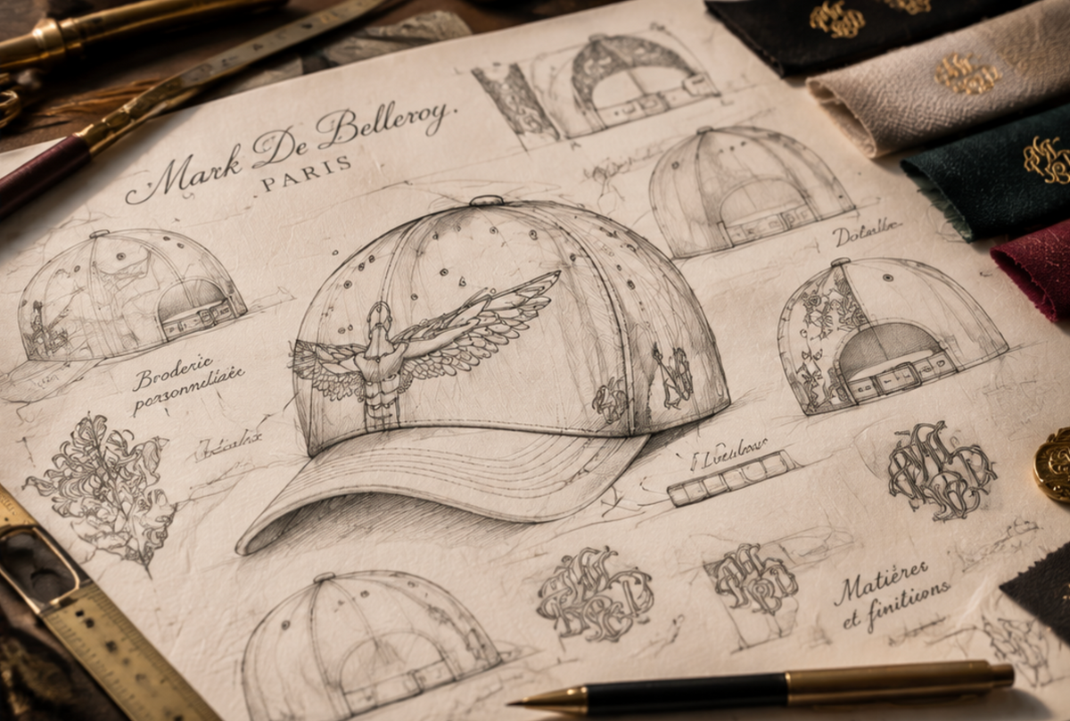 Boceto para la creación de una gorra a medida Mark De Belleroy