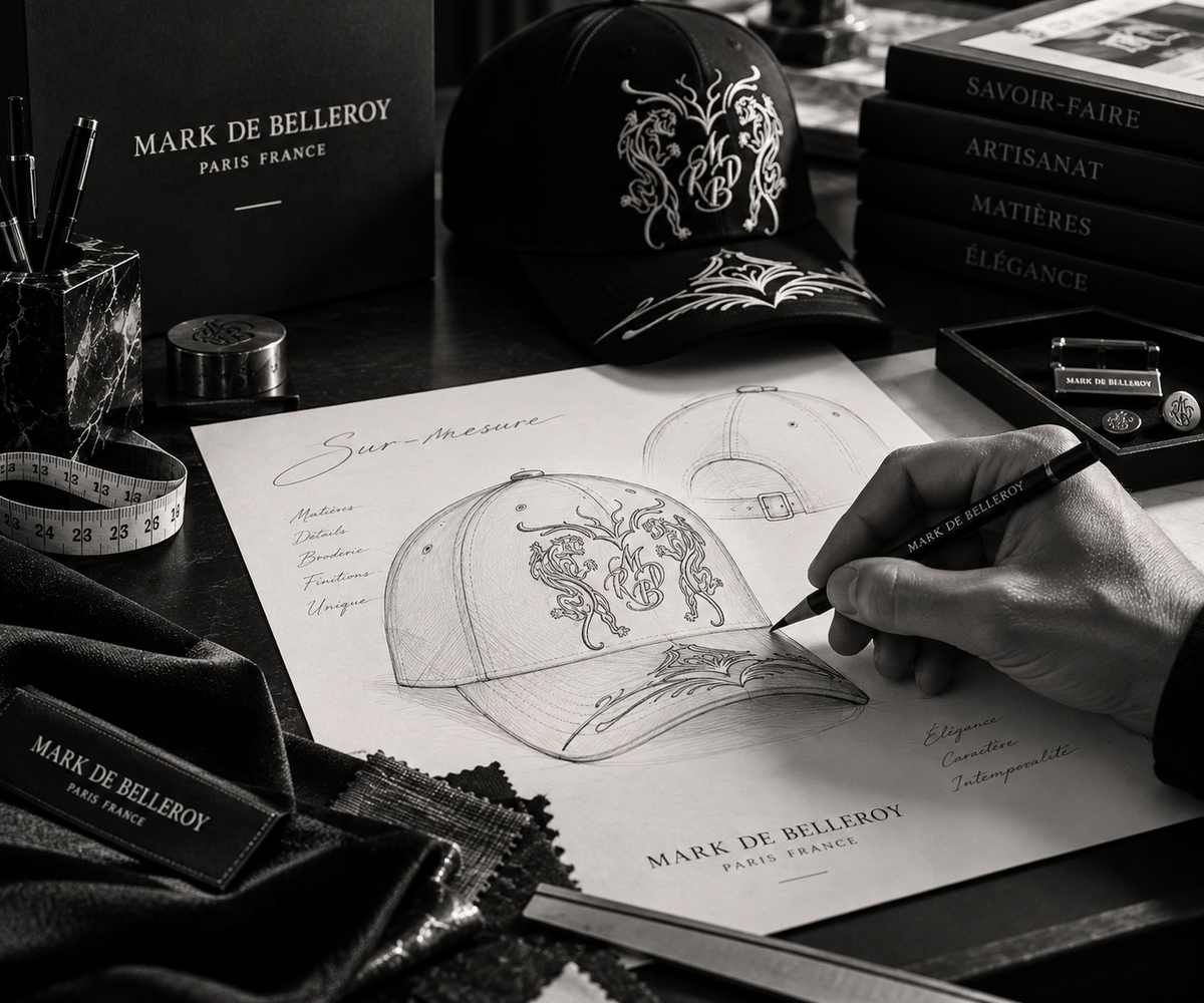 Casquette sur-mesure maison de luxe Mark De Belleroy France. 