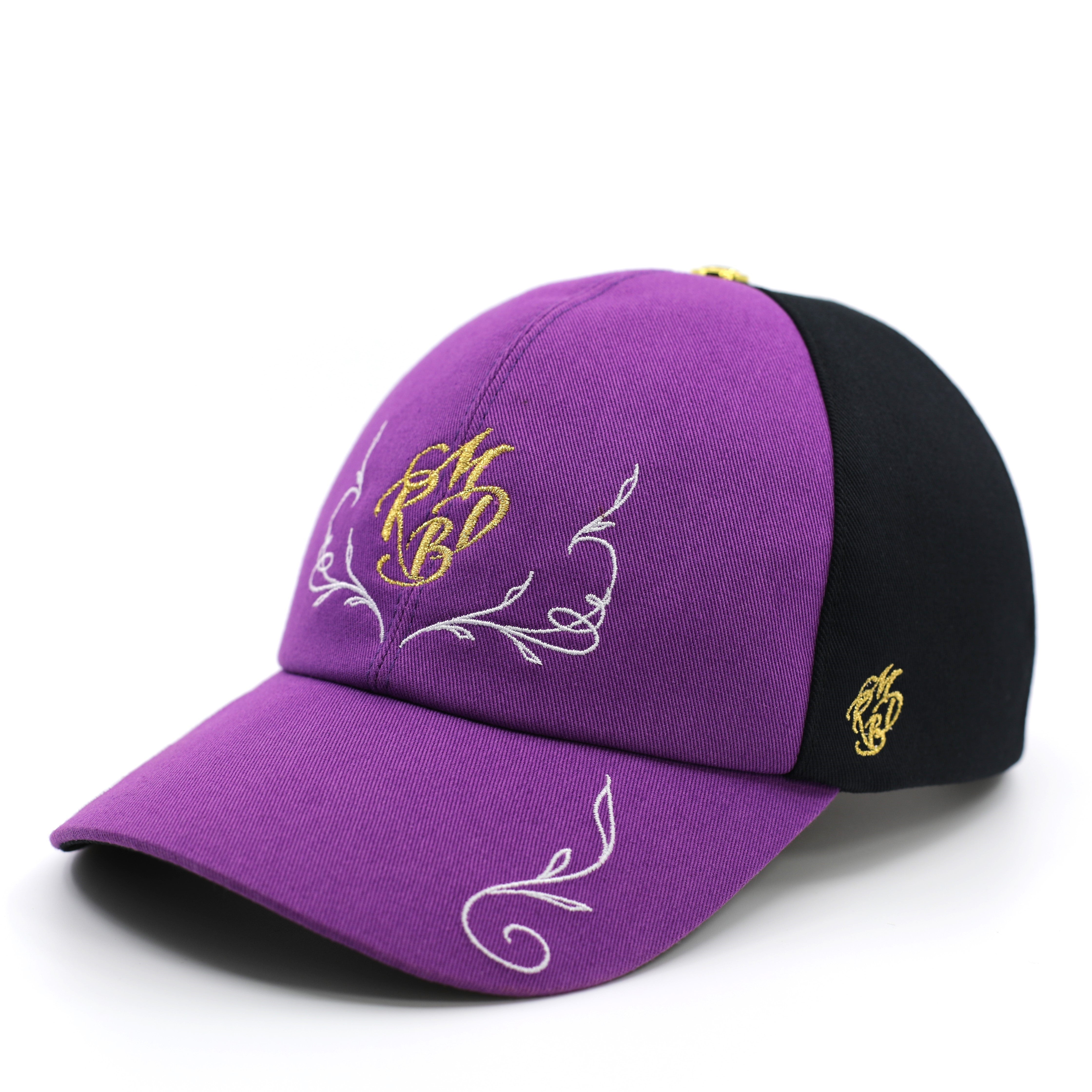 Casquette baseball 6 pans brodée violette et noire Mark De Belleroy