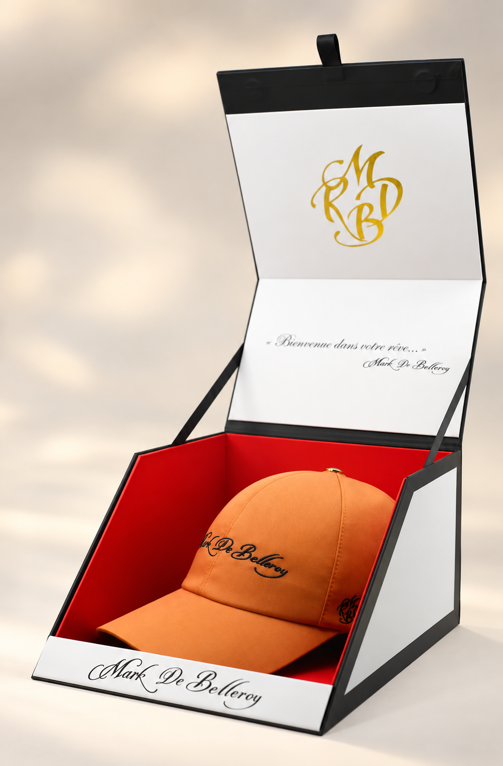 casquette de luxe pêche Mark De Belleroy écrin signature made in France