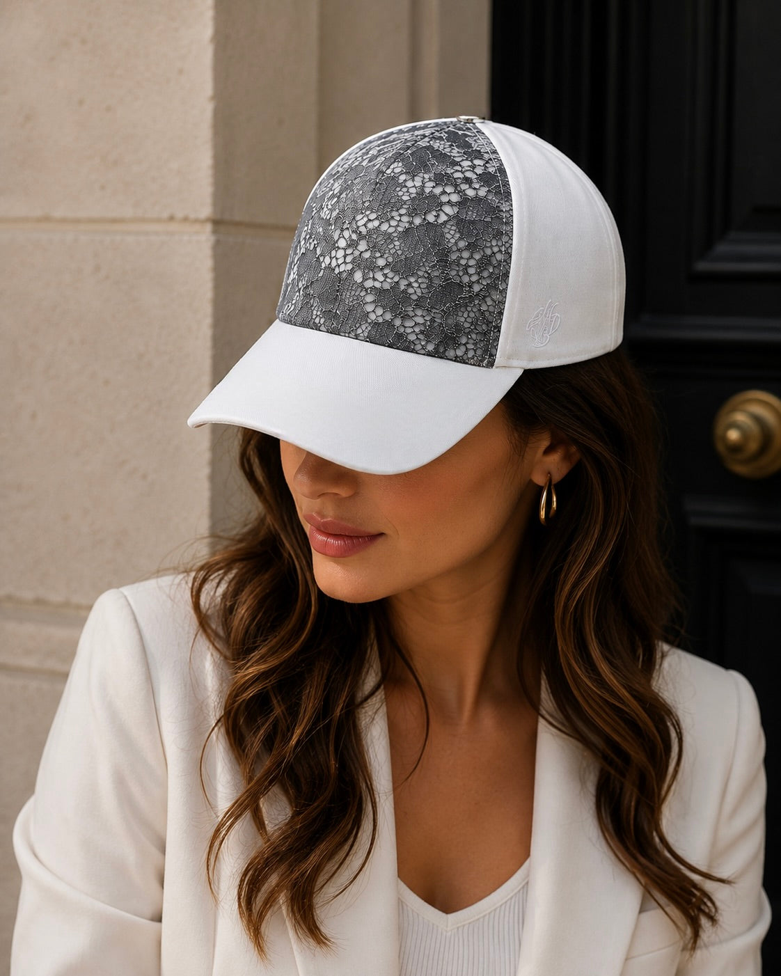 casquette haut de gamme femme dentelle blanche brodée made in France