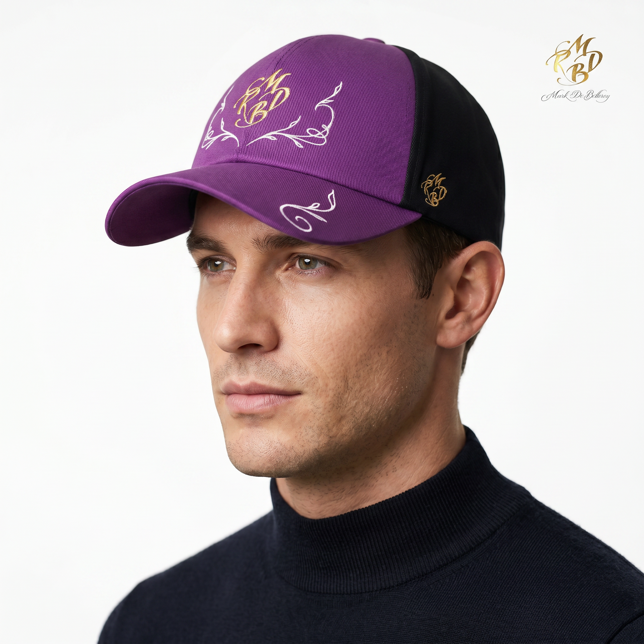 Casquette baseball 6 pans brodée violette et noire Mark De Belleroy - Casquette baseball - casquette de luxe - casquette violet noir - casquette - casquette premium - casquette haut de gamme - casquette fabriquée en France - Casquette made in France - Casquette prestige - casquette de collection - casquette fashion - casquette brodée - casquette - casquette maison française - casquette maison de luxe - casquette homme - casquette femme - casquette no gender