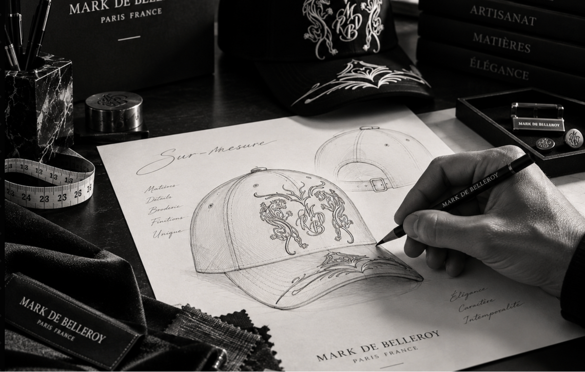 Personnalisation de casquette sur mesure et haut de gamme Mark De Belleroy Paris France 