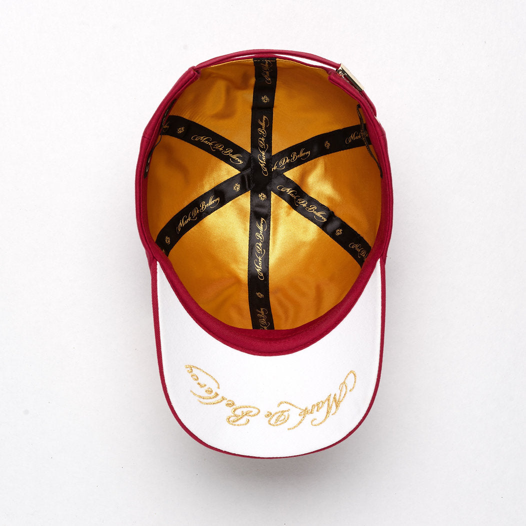 casquette de luxe forme baseball bordeaux intérieur satin doré vue intérieure made in France