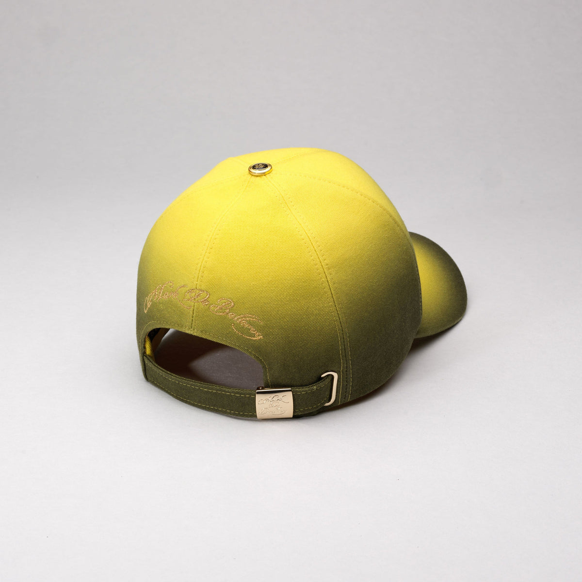 casquette de luxe jaune noir dégradé intérieur satin doré vue arrière made in France