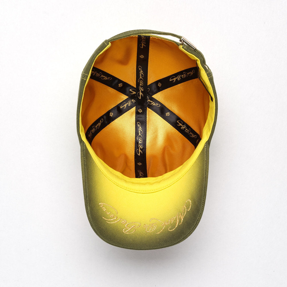 casquette de luxe jaune noir dégradé intérieur satin doré vue intérieure made in France