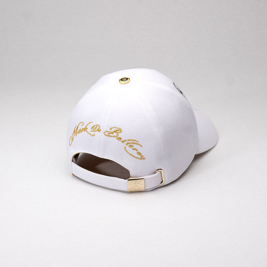 casquette baseball de luxe blanche serpent vue arrière intérieur satin doré made in France